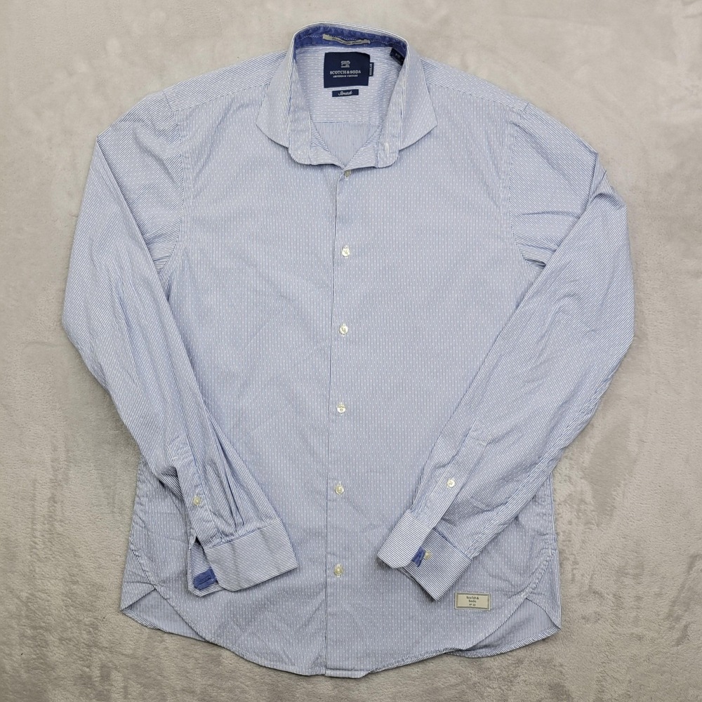 Scotch & Soda Shirt Mens Medium Blue White Stretch‎ Regular Fit Button Up Casual